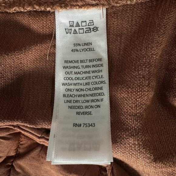 Nicole Miller Linen Blend Cargo Pants Womens Medium Orange Brown Belted Ankle - Picture 8 of 9